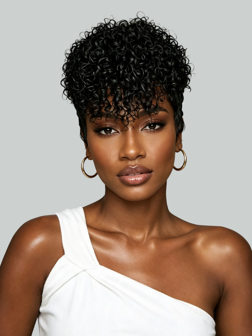 Short Curly Pixie Wig Multiple colors with bang