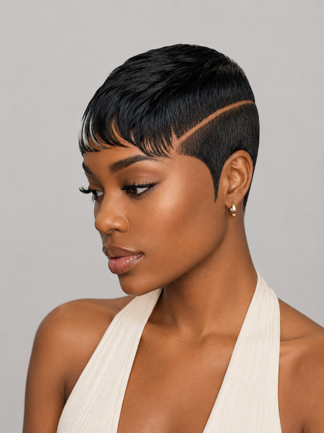 Pixie wig straight 6 inches Black mix White