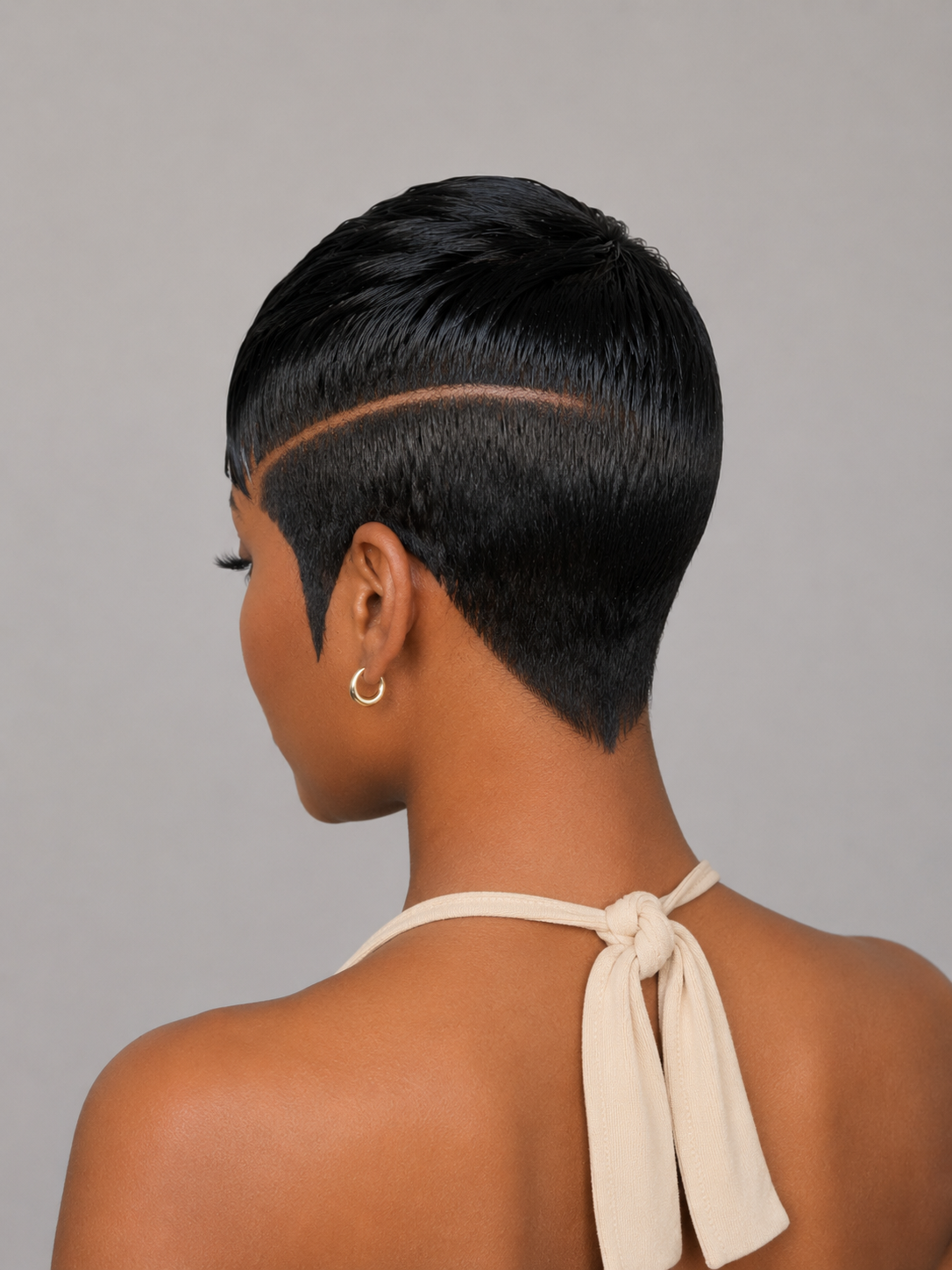 Pixie wig straight 6 inches Black mix White