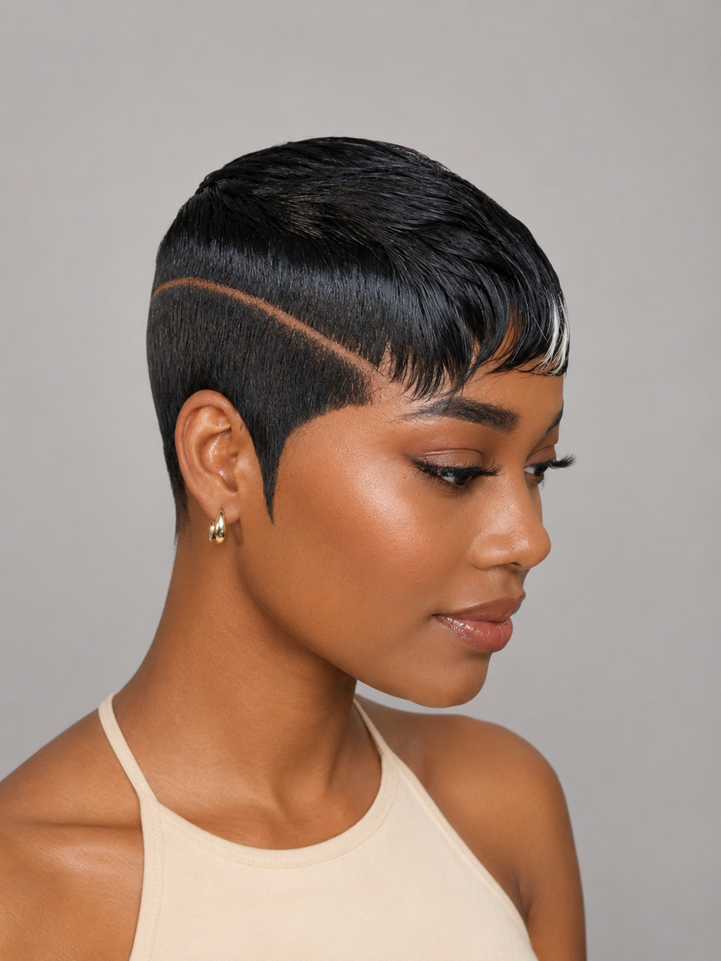Pixie wig straight 6 inches Black mix White