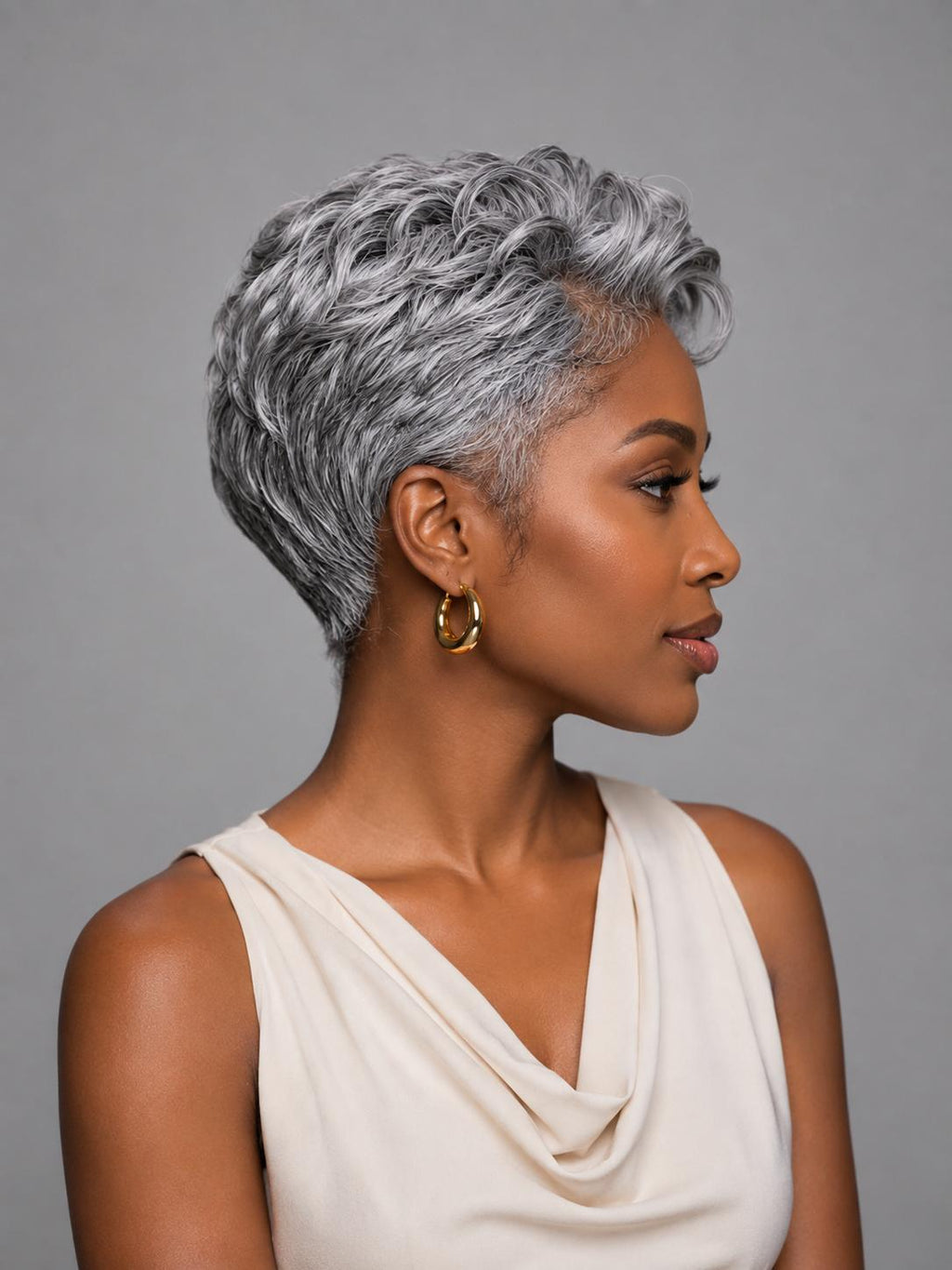 Salt Pixie Short Cut Wig side part