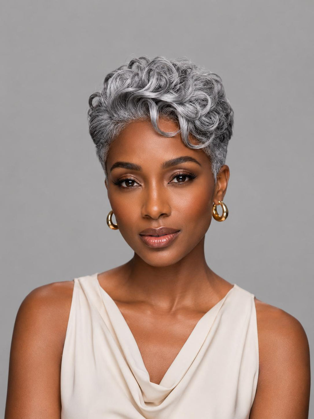 Salt Pixie Short Cut Wig side part